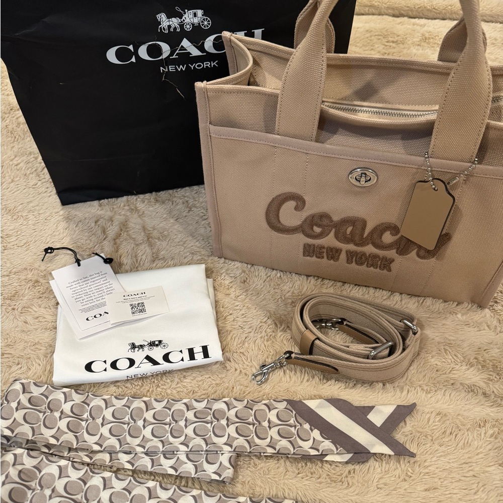 Coach Beige Tote Bag with Accessories